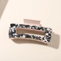 Pince à cheveux rectangulaire avec motif marbre noir et blanc et base intérieure rose - Noir Fleuri