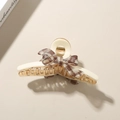 Elegante pinza per capelli color crema con un fiocco in tessuto a scacchi marrone e bianco - Bianco Crema - Fiocco Plaid