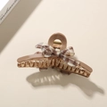 Elegante pinza per capelli in acetato marrone con decorazione a fiocco a quadri bianchi e neri - Caffè - Fiocco Plaid