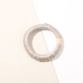 Champagne gold satin scrunchie with pleated texture and decorative oval bead - Warm Gray - Satin Small