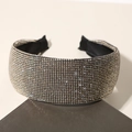 Diadema ancha acolchada con diamantes de imitación champán sobre tela negra elegante - Diadema Ancha Champaña con Strass Completo