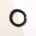 Minimalist black pleated elastic hair scrunchie with a sleek cylindrical fastener - Black - Satin Small