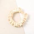 Elegant champagne silk satin scrunchie with pink oval bead detail for women hair - Medium Size / Milky Yellow