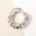 Elastic satin scrunchie in champagne gold with elegant beige bead accessory detail - Warm Gray - Satin Medium
