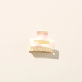 Mini macaron claw clip in cream beige with soft pink marbling for elegant hair styling - Small Rectangular Style / Glossy Cream White
