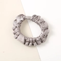 Elegant dark grey pleated satin scrunchie with a sleek matching decorative buckle fastener - Dark Gray - Satin Medium