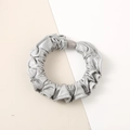 Silver grey satin scrunchie with a pleated texture and matte oval buckle detail - Sea Blue - Satin Medium