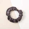 Elastic dark coffee satin scrunchie with a sleek resin tube connector for ponytail - Dark Purple - Satin Medium