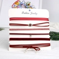 Chic 6-piece red velvet choker set with rhinestones, pearls and vintage alloy pendants - Vintage Red Velvet Style (CK2017321)