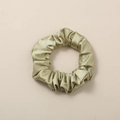 Elegant olive green satin scrunchie with a subtle matte metallic luster and fine texture - Matcha Green - Satin Large