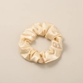 Elegant champagne satin scrunchie with silky finish and high-elasticity fold design - Creamy Yellow - Satin Large