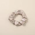 Elegant champagne gold satin silk scrunchie with soft ruched texture for women - Warm Gray - Satin Large