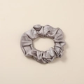 Silver grey satin silk scrunchie with elastic band for women ponytail styling - Dark Gray - Satin Large