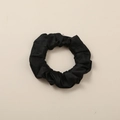 Classic black satin scrunchie with soft pleated texture and high elastic for women - Black - Satin Large