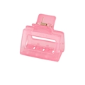 Close-up of pink translucent acrylic hair claw with rectangular cutout and metal spring - Rose Red
