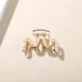 Large acetate hair claw clip with cream marble texture and strong gold metal spring - Bulk Packaging / 9cm / Wave Claw Clip / Off-White Marble Pattern