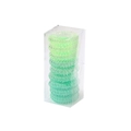Detail of 9-piece gradient green spiral hair ties in a clear rectangular plastic gift box - Green