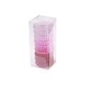 Detail view of 8-piece pink and purple spiral telephone wire hair ties in a clear box - Purple