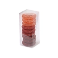 Detailed view of 9-piece warm gradient spiral hair ties in a transparent plastic box - Orange Brown