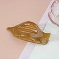 Macro detail of large amber hair claw clip with semi-transparent acrylic and metal spring - Single OPP Bag (Individual) / Olive Green