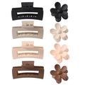 Set of 8 matte hair claws featuring rectangular and flower shapes in neutral earth tones - 8-piece Set
