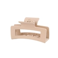 Macro detail of the matte beige rectangular hair claw clip with its metal spring - 10CM Apricot