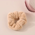 Soft faux rabbit fur hair scrunchie in light beige color for autumn winter style - Khaki - Plush Style