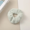 Soft faux rabbit fur scrunchie in light green mint color for elegant hairstyles - Green - Plush Style