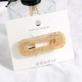 Rectangle acetate hair clip in champagne amber with silver foil flakes on card - Rectangular Beige