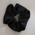 Classic black satin scrunchie made of premium silk-like fabric with elegant shine - Satin Style / 11cm / Black