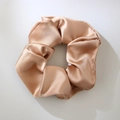 Luxurious champagne faux silk scrunchie with elegant pleated satin texture and soft sheen - Satin Style / 11cm / Champagne