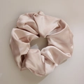 Champagne satin oversized scrunchie hair tie with smooth silky pleated texture for women - Satin Style / 11cm / Apricot
