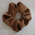 Deep brown satin scrunchie with a soft silk-like luster for hair styling and ponytail - Satin Style / 11cm / Brown