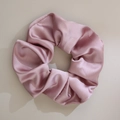Plush faux rabbit fur scrunchie in lotus pink featuring a soft satin silk texture - Satin Style / 11cm / Lotus root pink