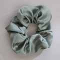 Sage green faux silk scrunchie with soft satin luster and fluffy pleated design - Satin Style / 11cm / Green