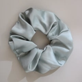 Chic silver-blue faux silk satin oversized hair scrunchie with metallic luster finish - Satin Style / 11cm / Cyan