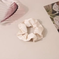 Elegant beige satin scrunchie with a glossy silk finish and pleated design for women - Apricot - Satin Medium