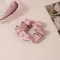 Elegant dusty rose satin scrunchie hair tie with silk-like sheen and pleats - Pink - Satin Medium