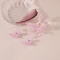 Détail des pinces à cheveux papillon rose transparent avec ressort métallique doré - Rose / Grand Et Deux Petits (Rose)
