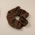 Deep brown faux rabbit fur scrunchie with soft satin finish for elegant hairstyles - Satin Style / 11cm / Dark Coffee