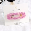 Rectangle hair clip in translucent pink with purple glitter on a display card - Rectangle Rose Red