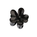 Detailed close-up of glossy black flower hair claw clip with rounded petals on white background - Black