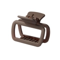 Detail view of square matte brown hair claw clip with functional metal spring mechanism - Dark Brown