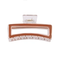 Minimalist transparent acrylic hair claw clip with brown trim and gold metal spring - Brown Large