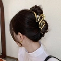 Elegant gold metal wheat hair claw clip with pearl accent shown on model hair - Wave Style Gold (11CM)