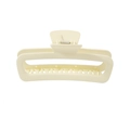 Large matte cream rectangle hair claw clip with cutout design and metal spring for women - Creamy White
