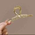 Eleganter goldener Haarklammer aus Metall mit Weizenähren aus Kristall und Perle - Weizenährenstil Gold (11CM) / Großverpackung