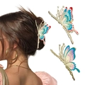 Elegant gold metal butterfly hair claw clip with vibrant gradient multicolor wings - Butterfly Style