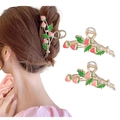 Golden tulip strawberry hair claw clip with pink enamel and elegant pearl accents - Strawberry Style
