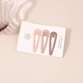 Three-piece set of matte milk-coffee hair clips in beige, purple, and brown on white card - Water Drop BB Clip Set